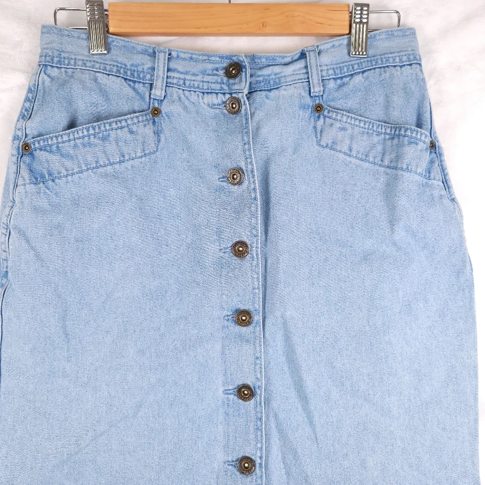 Christopher & Banks 100% Cotton Jean Skirt Button Front 10